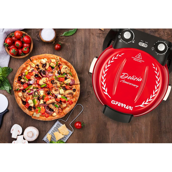 Піч для піци, 1200 Вт, 400 C, лімітована річниця, ароматна піца за 3-5 хвилин, буклет рецептів в комплекті, 3 Ferrari G1017702 Pizza Delizia Anniversary