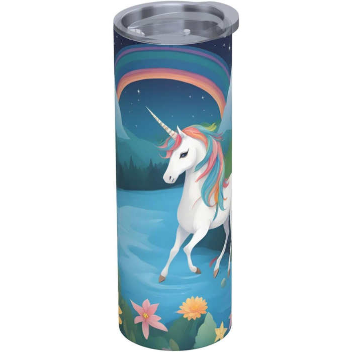 Кухоль з прямою трубочкою, дизайн біжучі єдинороги, принт, дорожній кухоль, підходить для кемпінгу, офісу та дому, 590 мл