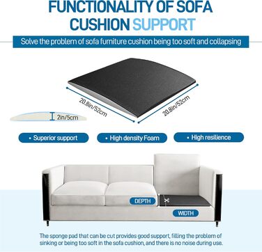 Опора для диванної подушки для провисаючих сидінь, 52 x 52 см, вставка з піни високої щільності, вигнуті опорні дошки для ремонту сидіння дивана, накладки на меблеві подушки 3 шт. - чорні