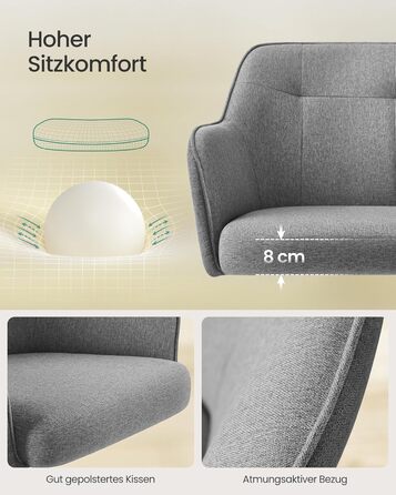 Офісне крісло SONGMICS OBG019G01, навантаження до 110 кг, сталь фанера тканина, сірий