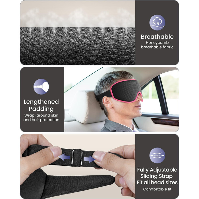 Спальна маска для чоловіків та жінок Затемнені маски для сну, 3D, дихаючі, м'які, зручні, очні маски для подорожей, регульовані св