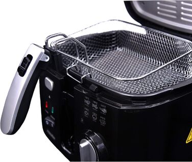 Фритюрниця з олією 2,5 літра мастила, електрична, маленька, регульований термостат, знімний контейнер для масла з антипригарним покриттям, фільтр запаху 1800 Вт, чорний, 4908