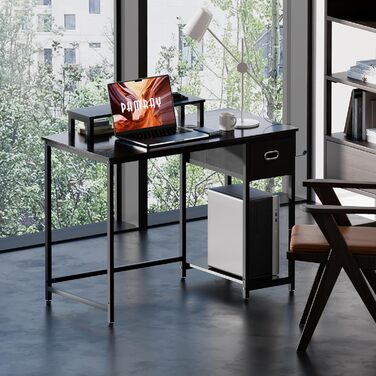 Комп&39ютерний стіл 98 x 50 см з підставкою для монітора, невеликі письмові столи з шухлядою для зберігання речей для спальні, письмовий та робочий стіл, чорний, 98 x 50 см