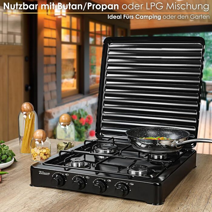 Газова плита на 4 конфорки Кемпінгова піч Піч 30/50 мбар Газ пропан Варильна поверхня Газова плита Газова варильна поверхня Похідна піч