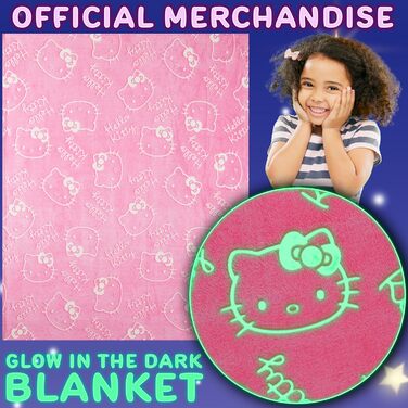 Флісова ковдра Get Trend Hello Kitty Sanrio, що світиться в темряві, 130x150 см, пухнаста флісова ковдра, що світиться в темряві, подарунки для дітей та дорослих (рожева Hello Kitty) Рожева Hello Kitty 130x150 см