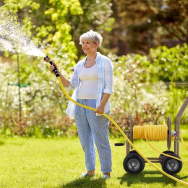 Садовий візок для шланга Relaxdays, до 60 м шланга, 4 пневматичні колеса, швидке з'єднання, металева бочка для шланга, коричневий