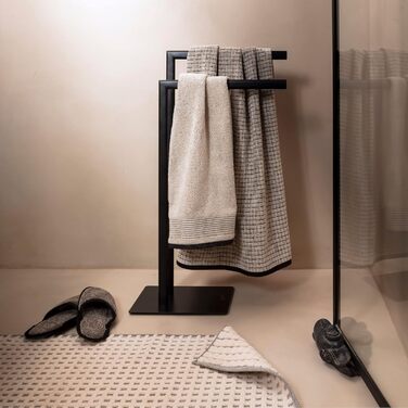 Килимок для ванної mve Eden з картатим візерунком, 60 x 100 см, виготовлений зі 100 бавовни, натуральний / чорний, натуральний одинарний