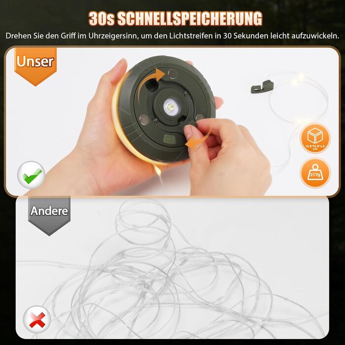 М кемпінгові гірлянди висувні, вуличні гірлянди, універсальні світлодіодні гірлянди - міцні та водонепроникні, зарядка від USB - п