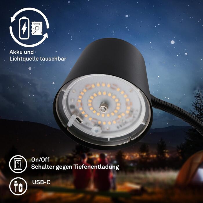 Бездротовий LED-торшер BRILONER з сенсорним керуванням, плавним регулюванням яскравості, змінним акумулятором та лампою, висота 126,5 см, чорний