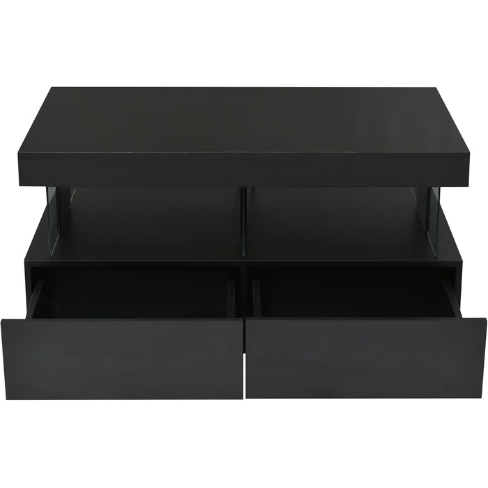 Глянцевий журнальний столик Merax зі світлодіодним підсвічуванням, сучасний стіл для вітальні з висувними ящиками для зберігання, багатофункціональний бічний столик для вітальні, прямокутний центральний стіл, столик-диван, журнальний столик, офісний, чорн