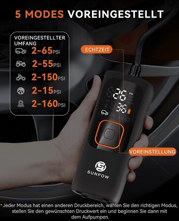 Електричний повітряний насос SUNPOW, портативний міні-компресор з акумулятором 7500mAh, портативний повітряний компресор 160PSI, п