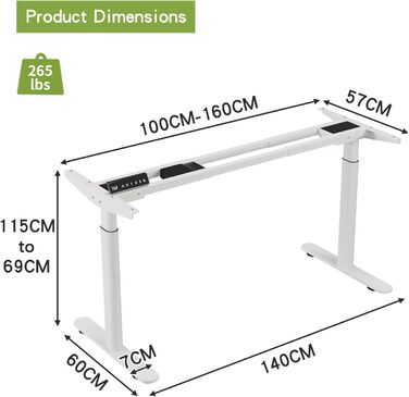 Каркас столу Radlove з подвійним двигуном та регулюванням висоти, регульовані ніжки підставки для столів розміром від 120 до 178 см з 4 функцією пам&39яті (білий циліндричні ніжки)