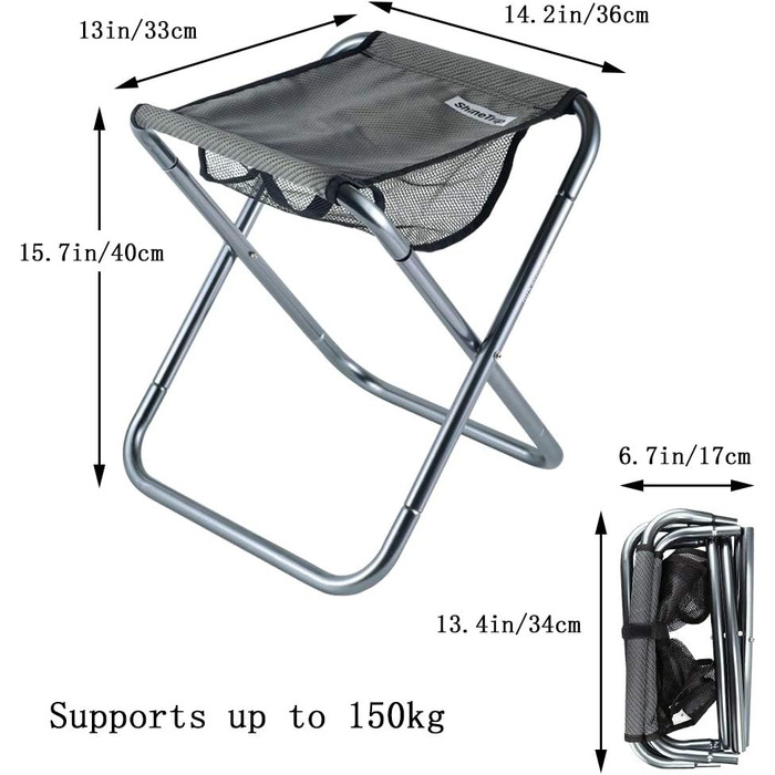Невеликий портативний складний стілець, міні-стільці для кемпінгу на відкритому повітрі, складний кемпінговий стілець, легкий для кемпінгу, риболовлі, пікніків, подорожей та походів, 13x14,2x15,7 дюймів, сріблястий
