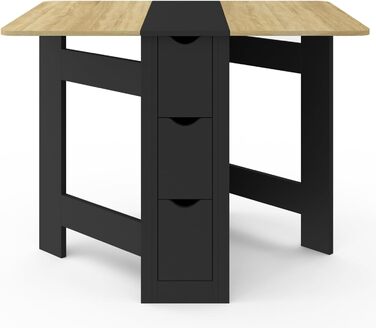 Розкладний консольний столик EDI для 2-4 осіб з 3 чорними шухлядами, стільниця під бук, 103 x 76 см