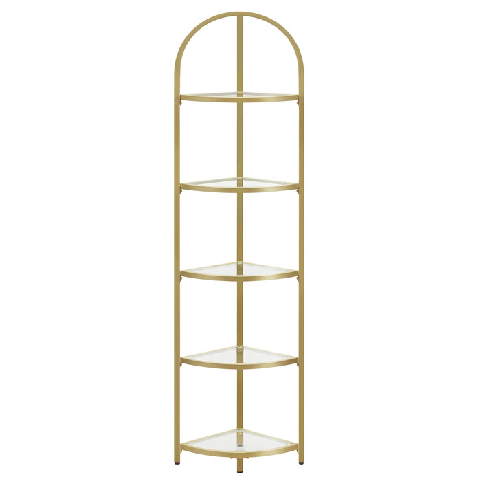Кутова полиця VASAGLE, 5 полиць, книжкова полиця, полиця для рослин, окремостояча полиця, полиця для ванної кімнати, полиці із загартованого скла, сталева рама, сучасна, для вітальні, кухні, металеве золото LGT810A01 5 полиць (28 x 28 x 158 см) металеве з