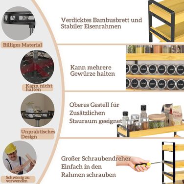 Рівнева дерев&39яна підставка для спецій, стояча підставка для спецій, на 35 пляшечок зі спеціями (скло не входить до комплекту), для кухонь, шаф, комор, стільниць, органайзер для спецій., 4-