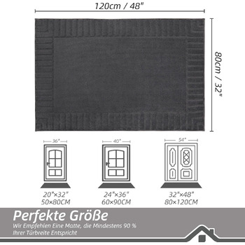 Килимок для дверей BEQHAUSE для прихожих, килимок для вхідних дверей, що миється, 80 x 120 см, килимок для прихожих, що прається в пральній машині, нековзний, килимок для передпокою, коридор, темно-сірий 80 x 120 см (прямокутний) темно-сірий