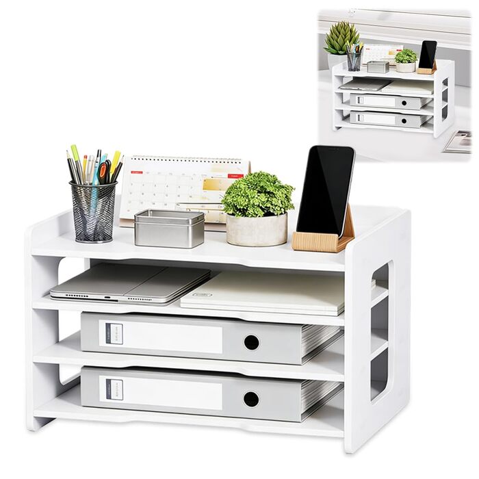 Настільний органайзер A4, лоток для листів, тримач для документів, лоток для паперу A4, органайзер для зберігання файлів, шухляда для дому, офісу, школи (білий - 4 лотки)