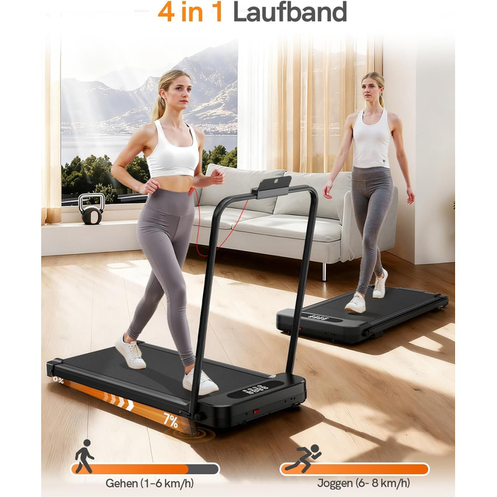 Бігова доріжка HomeFitnessCode Incline - біговий килимок, маленький міні-біговий килимок з нахилом, електричний під столом, 1-8 км/год, чорний