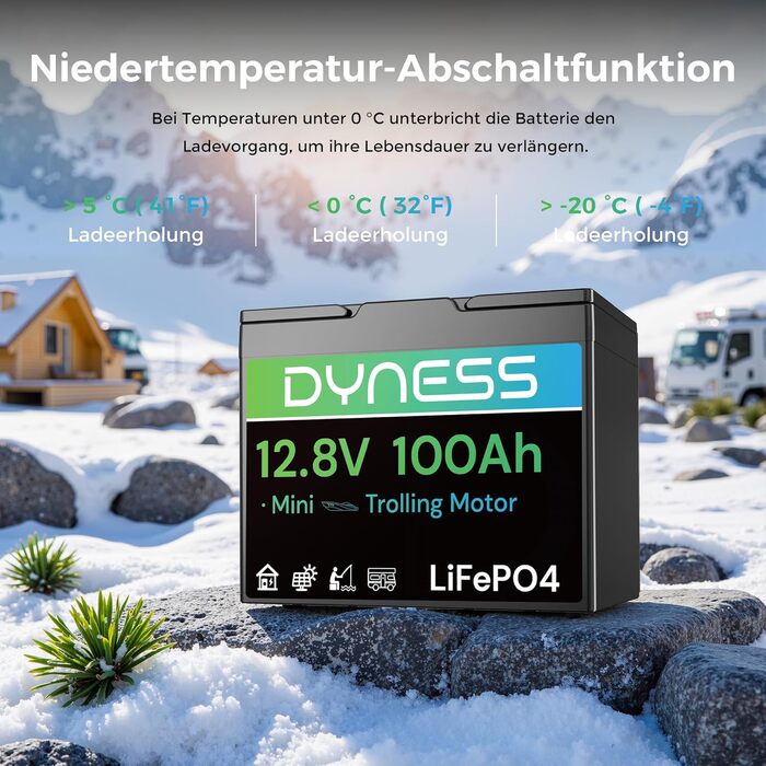 Міні-літієва батарея 12V 100Ah LiFePO4 з BMS 100A, захистом від низьких температур, макс. 15000 циклів, для човнових двигунів, караванів, акумуляторних блоків, сонячних систем, автономних систем 12V 100Ah Mini