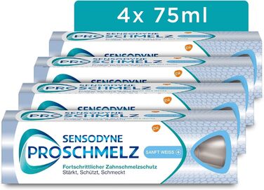 Зубна паста Sensodyne ProEnamel Gentle White Plus, 4 шт. 75 мл, зубна паста з відбілюючим ефектом, покращений захист емалі