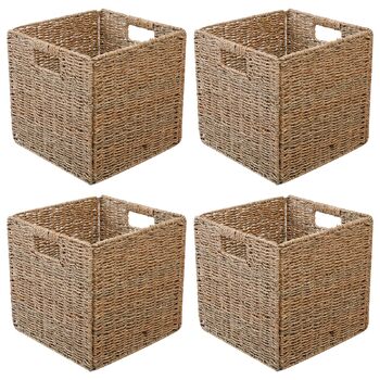 Набір плетених кошиків для зберігання з 4 предметів, складаний плетений кошик для зберігання Kallax, 28 x 28 x 28 см, міцний кошик для зберігання з ручками для полиць, комори, ванної кімнати, вітальні