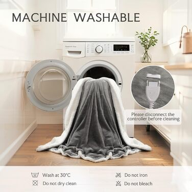 Електрична ковдра з підігрівом та автоматичним вимкненням, 130x160 см, фланель та бавовна, 9 налаштувань температури та 9-годинний таймер, захист від перегріву, м&39яка та приємна для шкіри, можна прати в пральній машині, для дивана/ліжка, світло-сірий 00