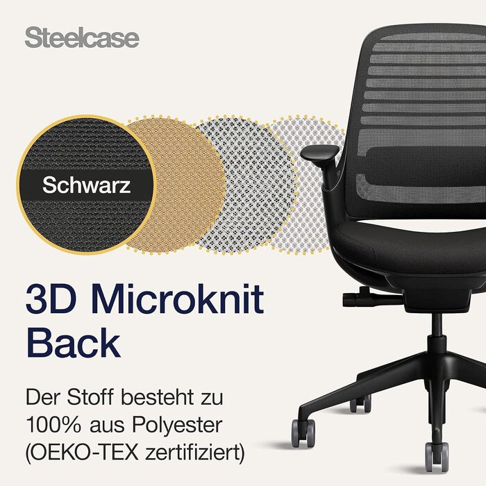 Ергономічне офісне крісло Steelcase серії 1 з поперековою опорою LiveBack та підлокітниками 4D, колір Onyx Black, колір Onyx Black без підголівника
