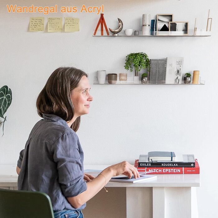 Настінна довга полиця з прозорого акрилу 91,4 см, 2 шт., пересувні акрилові книжкові полиці, настінне кріплення з невидимим карнизом