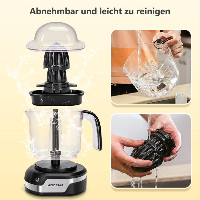 Електрична соковижималка для цитрусових, великий об'єм 1,2 л, соковижималка зі світлодіодним робочим підсвічуванням і 2 знімними к