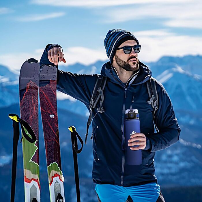 Термос 1 л, герметичний термос, ізольована пляшка без бісфенолу А, пляшка з нержавіючої сталі для спорту, школи, фітнесу, активного відпочинку, кемпінгу, 1000 мл, темно-синій