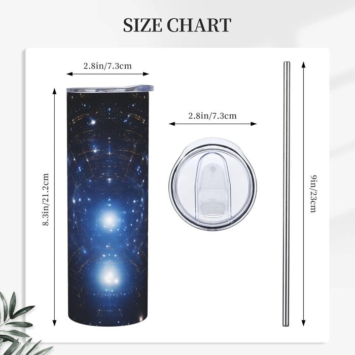 Кухоль з прямою трубочкою, дизайн із зоряним небом, дорожній кухоль, підходить для кемпінгу, офісу та дому, 590 мл