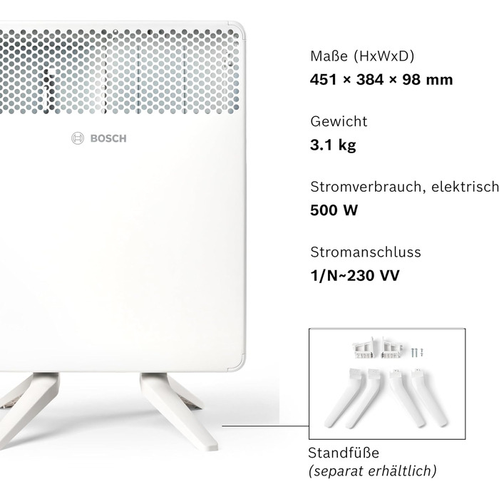 Електричний конвектор для приміщень площею до 5 м - Індивідуальне регулювання - Зі світлодіодним дисплеєм, захистом від перегріву та блокуванням від дітей - Легке встановлення - 500 Вт, 4000-5 -