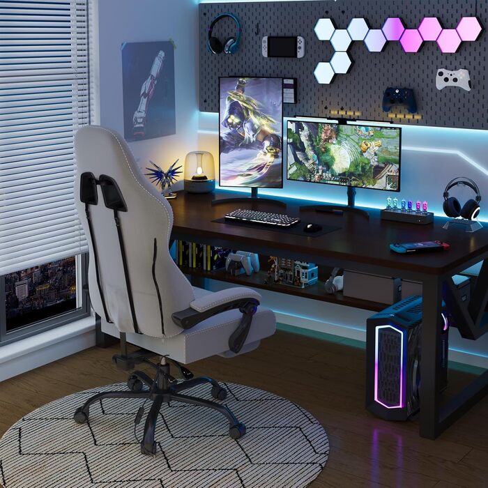 Масажне ігрове крісло Devoko тканинне, гоночне геймерське крісло з м'якої високотехнологічної тканини з масажною поперековою підтр