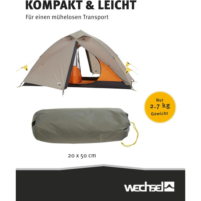 Зарядний пристрій для трекінгового намету Wechsel I Купольний намет для 2 осіб I Швидкорозкладний двомісний намет I Компактний та портативний I Ідеальний намет для кемпінгу, піших прогулянок та велосипедних поїздок на 2 особи