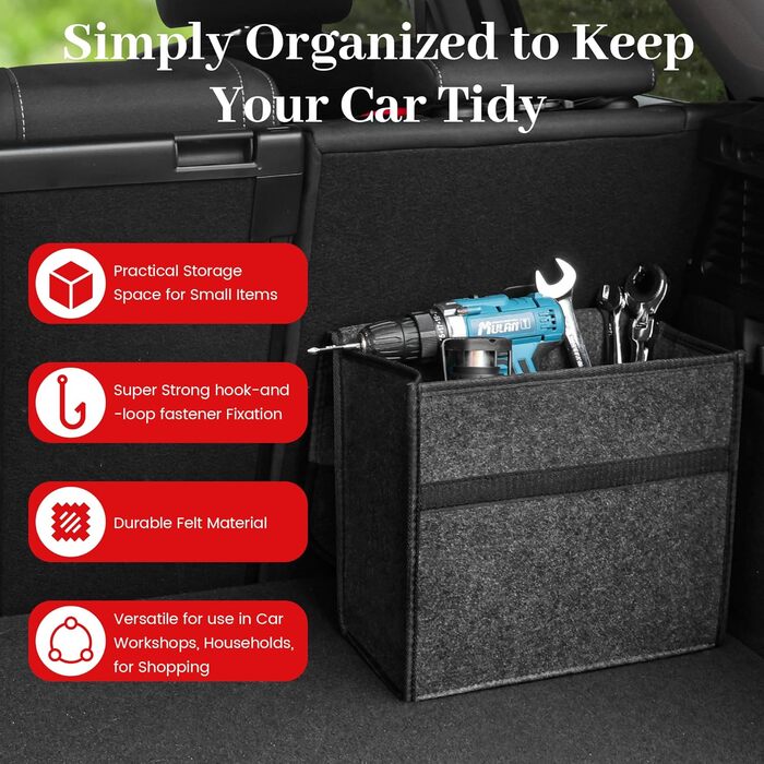 Органайзер для автомобіля Einesin, сумка для багажника з фетру з кріпленням на липучках, автоаксесуар для інструментів та автохімії, органайзер у багажник (30 * 15 * 30 см - )