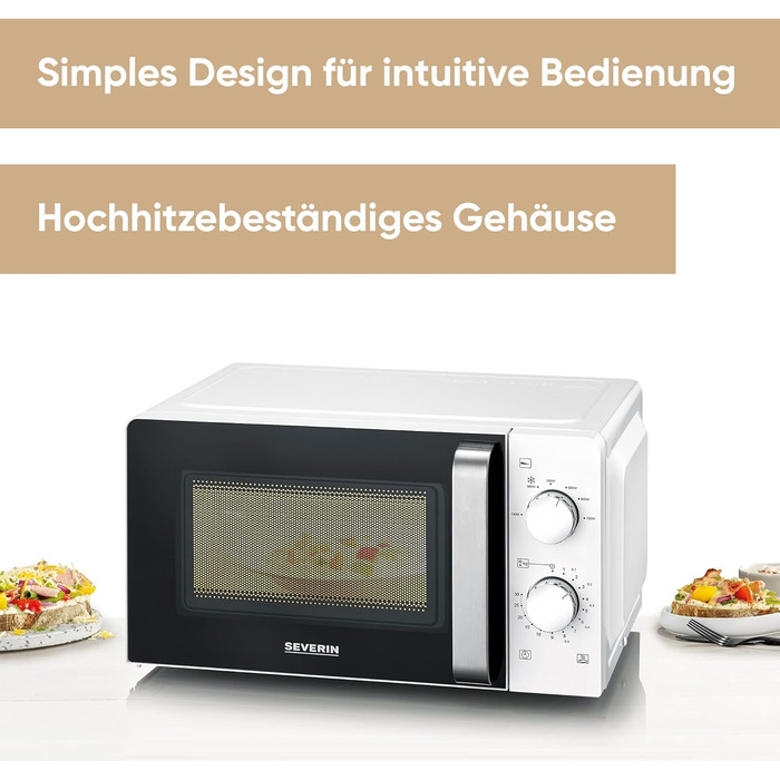 Мікрохвильова піч для розморожування та нагрівання, мікрохвильова піч з поворотним столом для рівномірного розподілу тепла, 17 л, білий/чорний, MW 7885