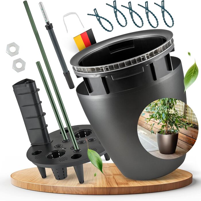 Великий квітковий горщик ZOD для зовнішнього та внутрішнього використання, горщик для квітів із автополивом та підставка для рослин, горщик для гідропоніки (кімнатний та кашпо), срібний, 10 л, 35x35x34 см