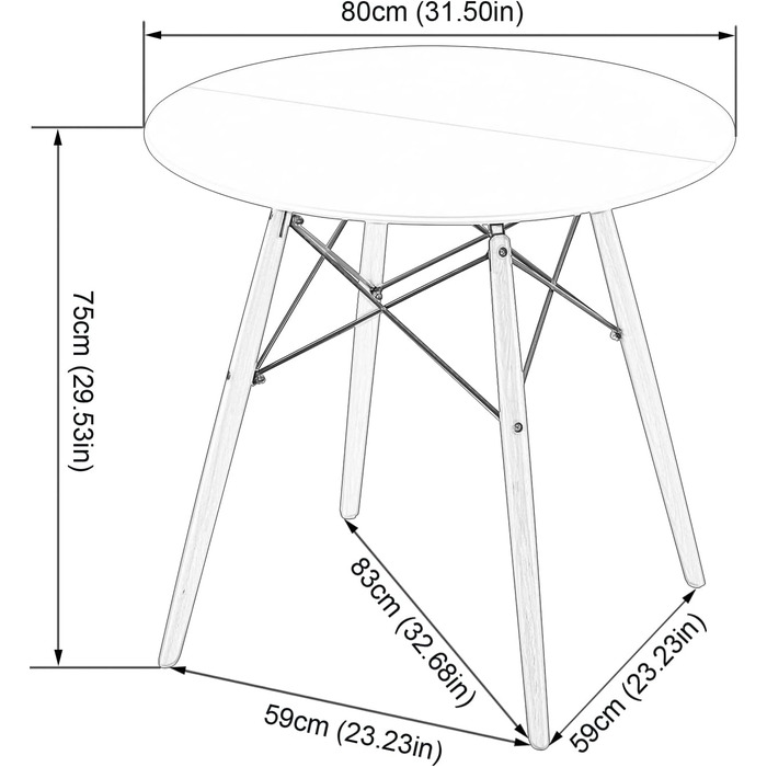 Невеликий обідній стіл HJ WeDoo, круглий обідній стіл, кухонний стіл 80x80x74 см, обідній стіл для кухні, їдальні, вітальні та офісу, білий