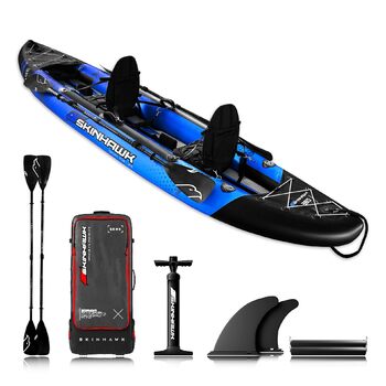 Ексклюзивний синій набір для каяків SKINHAWK 380 Надувний човен Каное 380 x 96 см Каяк на 2 особи. Набір для каяків Skinhawk 380 з алюмінієвим веслом