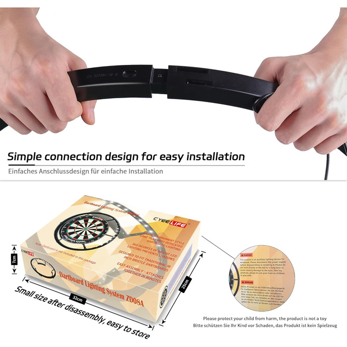 Підсвічування для мішні для дартсу CyeeLife для сталевої мішні, чорне світлодіодне підсвічування мішні для дартсу 360