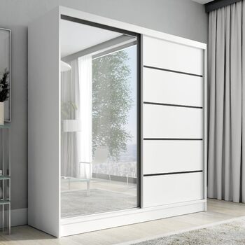 Шафа-купе з розсувними дверима, 2-дверна з шухлядами та дзеркалом, 200 см (біла)