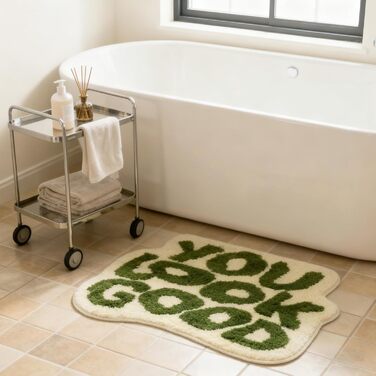 Килимок для ванної кімнати, що миється, веселий нековзний килимок для ванни, креативний та кумедний килимок для душу середньої висоти для ванн, душових кабін, кімнат та спалень, 54x64 см, зелений, Stila Green, 54x64 см