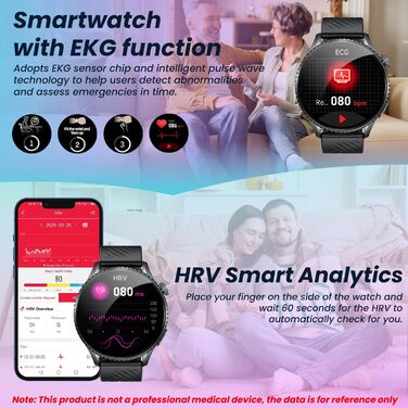 Чоловічий смарт-годинник з ЕКГHRV фітнес-годинник 1,56-дюймовий AMOLED з функцією Bluetooth для телефону, 24-годинний фітнес-трекер серцевого ритму/артеріального тиску, крокомір, водонепроникний IP67, сумісний з Android та iOS, чорний