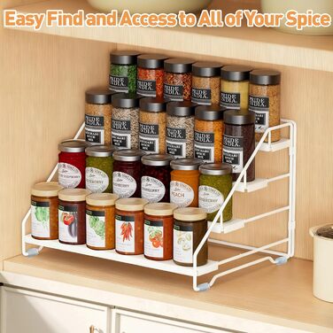 Рівнева підставка для спецій, металева підставка для спецій, регульована без свердління, тримач для спецій, органайзер для підставок для спецій для кухні, шафи та стільниці, компактна кухонна полиця (біла), 4-