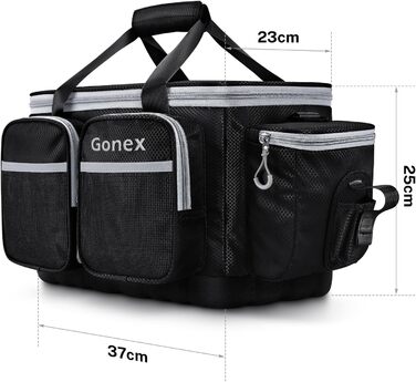 Рибальська сумка Gonex, водовідштовхувальна сумка для зберігання з поліестеру з мяким плечовим ременем і неслизьким дном, підходить для коробки зі снастями 3600 3700, чорна