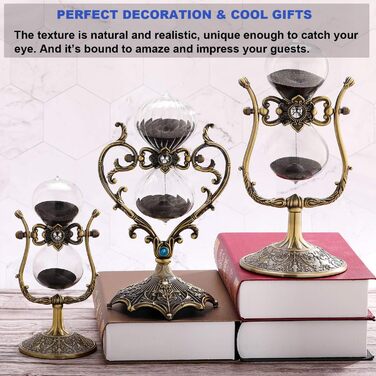 Пісочний годинник для Uten, Поворотний на 720, Старовинний білий пісочний годинник, Вінтажний пісочний годинник 1 Hora Reloj de Arena, Великий метал, Пісочний годинник, Офіс, Письмовий стіл, Дім, Весільне оформлення (чорний, 60 хв)