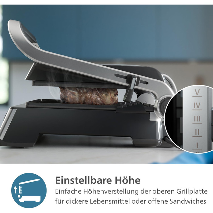Контактний гриль Philips антипригарне покриття, регулювання температури 60C200C, розкладний корпус 180