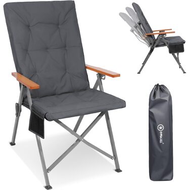 Складаний кемпінговий стілець Homecall, вантажопідйомність 150 кг, розкішний складний кемпінговий стілець з високою спинкою та 3 регульованими положеннями, товщина м&39якої підкладки 4,5 см, рибальський стілець для саду, балкону, кемпера (1, темно-сірий) 