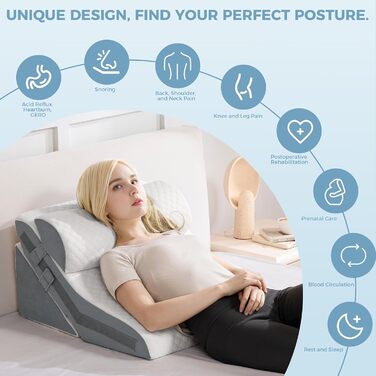 Ортопедичний комплект подушок-клинів 3-в-1, регульована трикутна подушка з піни з ефектом пам&39яті для підтримки ніг і колін, апное сну, болю в спині, полегшення печії та хропіння